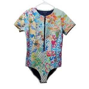 Johnny Was Dreamer One Piece Neoprene Swimsuit Floral Birds Sz XL Womens